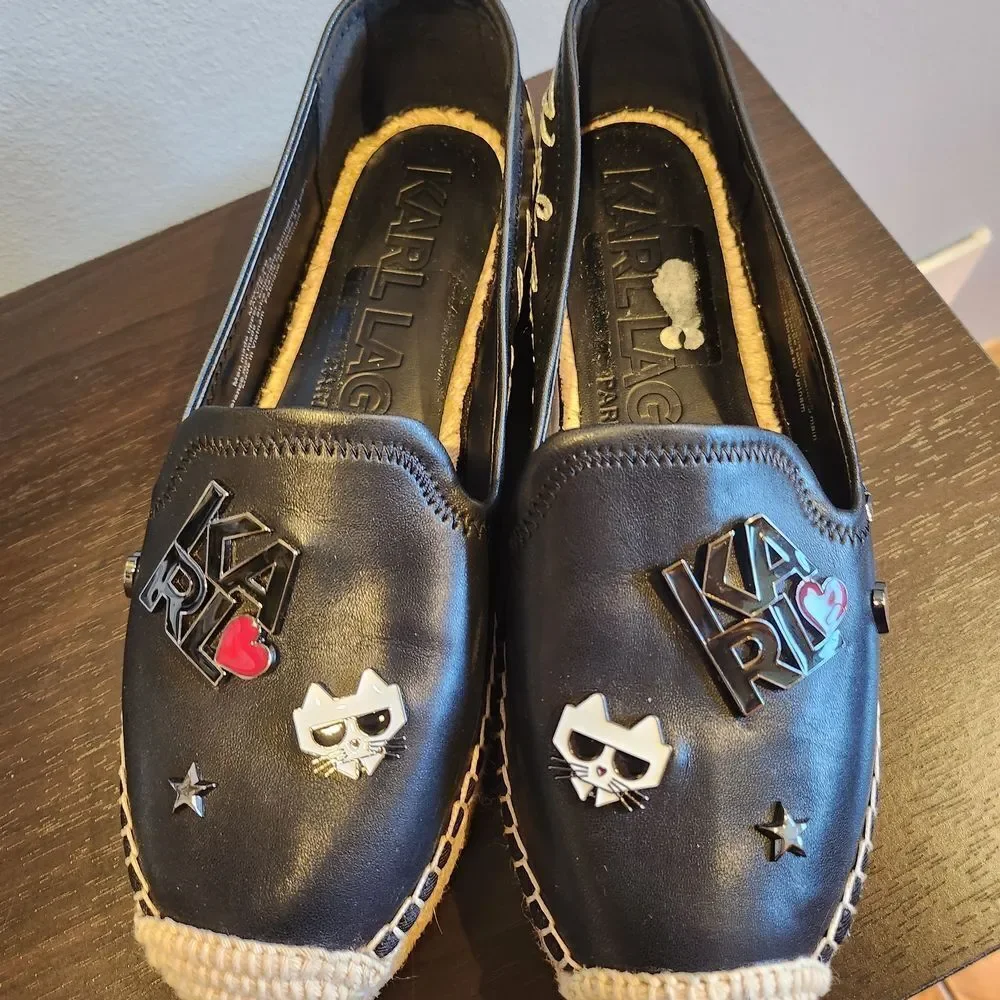 Karl Lagerfeld Black Espadrilles with Heart and Star Details